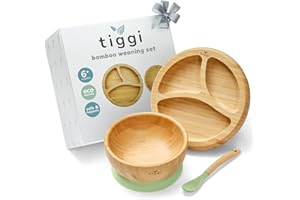 Bamboo Weaning Set by Tiggi, Complete with Baby Bowl and Suction Plate for Weaning, Baby Feeding Set, Kids Dinner Set, Toddler Plates and Bowls Sets (Soft Mint)