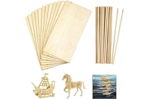 DONDEEN 12 Pcs Plywood Sheets and 50 Pieces Wooden Sticks, 10x20x0.2cm Basswood Sheets Unfinished Wood Board, for Home Decoration, DIY Crafts Projects, Woodcraft Model, Painting and Engraving (10*20*0.2cm)