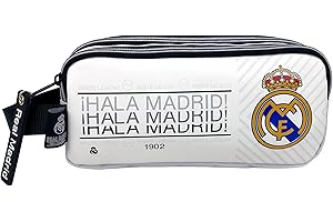 CYPBRANDS Real Madrid, Estuche, Portatodo Triple, Material Escolar, Color Blanco, Producto Oficial
