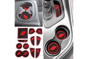 Auovo Cup-Tür-Mittelkonsolen-Auskleidungen, passgenau für Dodge Challenger 2015 2016 2017 2018 2019 2020, Anti-Staub-Innenzubehör, 11 Stück/Set (rot, 11 Stück/Set)