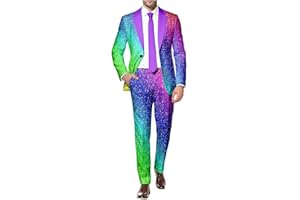 RUMAOZIA Herren Anzug 2 Teilig Slim Fit Herrenanzug Sakko Hose Knopf Smoking Anzug für Halloween Cosplay Karneval Fashion Outfit Männer Regenbogen Anzug