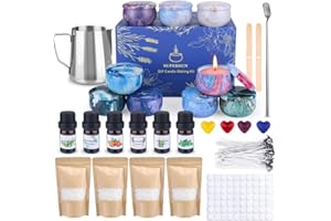 SUPERSUN Kerzen Selber Machen Set,Kerzenherstellung Zubehör,Duftkerze Geschenke mit 480g Bienenwachs,9 Dosen,6 ätherisches Öl,Kerzendochte,Dochthalter,Dochte Aufkleber Rührlöffel