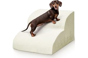 Niubya Escalier pour Chien et Chat, H30 cm, avec Housse Lavable et Mousse à Haute densité, pour lit, Salon et canapé, Échelle Large Animaux âgés et blessés (Beige, 2 marches)​​