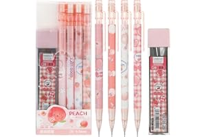 Molain Cute Mechanical Pencil Set, 4PCS Pink Peach Mechanical Pencils 0.5mm with 100PCS HB Pencil Refills School Office Supplies Aesthetic Mechanical Pencils for Girls Writing Drawing Sketching
