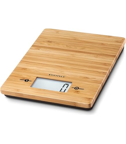 Relaxdays digitale keukenweegschaal bamboe, LCD-display, met touch, tarra functie, tot 5 kg, BxD: 23 x 16 cm, natuur