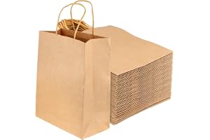 150 stycken bruna papperspåsar med handtag, kraftpapper presentpåsar, 15 x 8 x 21 cm, kan belastas upp till 7,5 kg, för feste