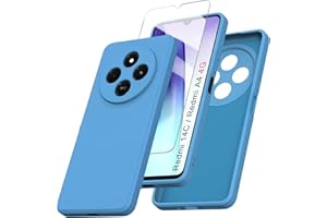 ARRYNN Funda para Xiaomi Redmi 14C 4G (6.88") con Cristal Templado Protector de Pantalla,Azul Ultra Slim Protectora Funda de Silicona Líquida Suave Case Cover - Azul