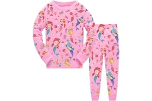 QHKEPW Girls Pyjamas Unicorn Dinosaur Mermaid Cat Kids Toddler Pjs Sets Cotton Long Sleeve Sleepwear 2 Piece Clothes Outfits Winter Nightwear 1-7 Years
