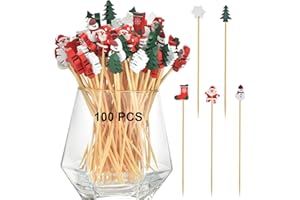 ‎ALINK ALINK 100 Stück Weihnachts Cocktailspieße,Holzspieße für Fingerfood,12 cm Schneemann Cocktailspieße, Obstspieße Bambusspießchen für Weihnachtsstrümpfe,Fruchtspießchen