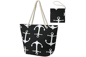 flintronic Bolsa de Playa para Mujer, Totalizador de Lona de Verano, Bolso Grande con Asa de Cuerda para Playa, día de Fiesta, Compras, Viajes Diseño del Patrón de Anclaje