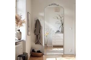 ‎LUNAMIRROR LunaMirror Filigree Standspiegel 162x52cm Ganzkörperspiegel met Vintage Sierlijke Gesneden Applicatie Retro Home Decor Wandspiegel voor Woonkamer Slaapkamer Hal Entree, Silber