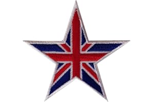 ELLU UK Flag Star Patch Embroidered Iron On Sew On Union Jack British Badge Applique