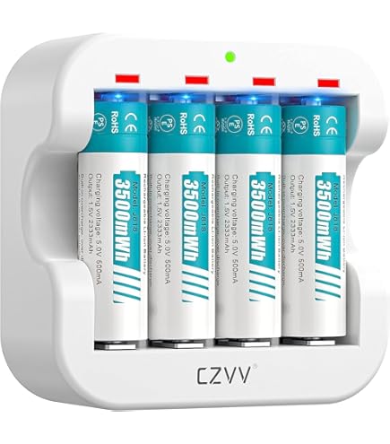 GRbatty Rechargeable lithium AA batteries with charger, 3500mWh AA batteries, 1.5V rechargeable AA lithium batteries, high capacity 1500 cycles- 8 pcs