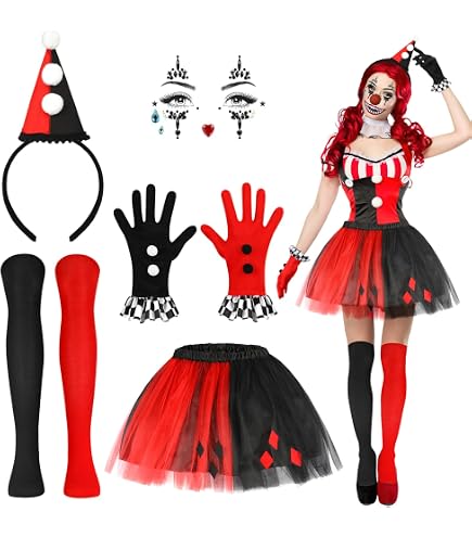 Tectake Clown Frauenkostüm Fridoline – Buntes Ballkleid Mit Reifen & Haarreif, Größe M – Für Karneval & Halloween