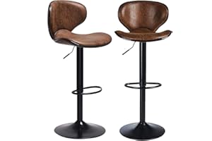 DICTAC Tabourets de Bar, Lot de 2, Chaise de Cuisine, Tabourets Hauts, Hauteur Réglable, Rotatif sur 360°, avec Dossier et Repose-Pieds, Salle à Manger, Comptoir, Roulement 180kg, Rétro