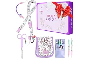 Nurse is Love Cadeau Infirmiere Set De 5 Pcs. | Tour De Cou Badge - Porte-Badge + Ciseaux + 2 Pochette Infirmiere avec 2 Stylo Personnalisé Multi-Encre + Porte-Ciseaux | Infirmiere Accessoires & AS