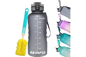 GEMFUL 2L Water Bottle with Straw Encouraging Goal Leakproof BPA Free Large Water Jug for Fitness and Gym