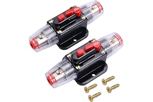 RKURCK 60 Amps Audio Inline Circuit Breaker Reset Fuse, 12V-24V DC Manual Reset Inline Fuse Holder for Car Marine Trolling Motors Audio, Stereo Switch and Solar Inverter System Protection 60A 2 Pcs
