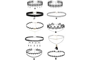 Yolev 10Pcs Black Choker Necklace for Women, Black Classic Velvet Choker Necklaces Stretch Gothic Tattoo Lace Choker for Women Ladies Girls Hallowenn Party Dress Decorations