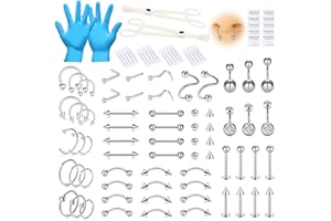 AVYRING 99Pcs Mixed Piercing Kit for All Body Piercings, 14G 16G 18G 20G Surgical Steel Piercing Needles Tools for Nose Belly Button Eyebrow Lip Tongue Ear Tragus Helix Piercing Jewelry, Silver,Gold