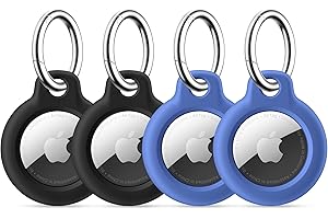 Epova 4er Pack Airtag Schlüsselanhänger, Airtag Anhänger mit Keyring, Licht Hart PC Kratzschutz Airtag Hülle Case Kompatibel mit Apple Airtag für Schlüssel,Tasche, Schwarz/Schwarz/Blau/Blau