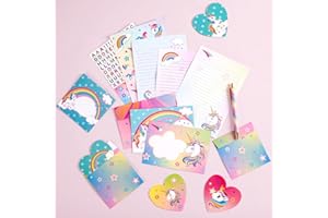 WERNNSAI Unicorn Stationery Set - 69 PCS Letter Writing Paper Kit for Girls Kids Unicorns Gifts for Girls Stationery Writing Sheets with Envelopes Greeting Cards Stickers Ballpoint Pen