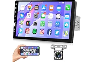 RIMOODY Autoradio 1 Din avec Bluetooth Mains Libres iOS/Android Lien Miroir 9 Pouces Écran Tactile Autoradio avec Bluetooth FM Radio USB/AUX Autoradio avec Commande au Volant + Caméra de Recul Microphone