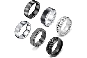 VELESAY 6 Piezas Anillos Hombre Acero Inoxidable Vintage Cadena Anillos Giratorios Anillos para Hombres Mujeres Anillos Hombre Negro Anillo Giratorio Hombre Anillos de Acero Mujer