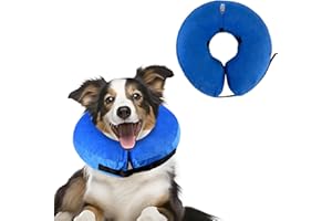 XIMEY Collar Isabelino Perro, Collar Isabelino Perro Pequeño, Collar Isabelino Inflable, Collar Isabelino Hinchable, para Protección Postoperatoria Cabeza, Tórax y Abdomen (Azul, L)