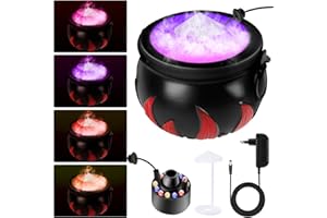 AVCXEC Calderone della Strega di Halloween con Creatore di Nebbia, Creatore di Nebbia di Halloween, Calderone delle Streghe Nere con 12 LED Cambia Colore per Interni, Fontana di Nebbia