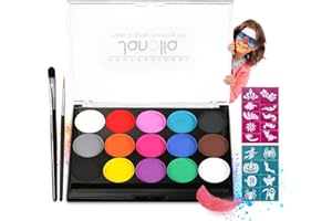‎JANOLIA Janolia Gesichtsfarbe, Body Painting Kinderschminke Set mit 15 Farben, Halloween Gesichtsbemalung Professionelle Palette mit Bürste, Waschbar, Perfekt Körperbemalung für Halloween Ostern Themenpartys