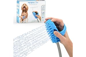 Aquapaw Brosse 4 en 1/ Lave, Brosse, Masse et Coiffe vos Chiens | Vu sur Shark Tank-Brosse et spray pour animaux de compagnie Intérieur et Extérieur Rapide et Facile | Tuyau de 8 Pieds/Bleu