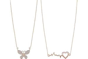Brado Jewellery Gold Plated Combo Of 2 Butterfly And Heart Beat Love Pendant Chain necklace For Women and Girls