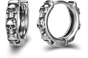 PUNKTRACKER Gothic Skull Hoop Earrings for Men Surgical Steel Mens Huggie Earrings Punk Black Helix Piercing Jewelry for Women