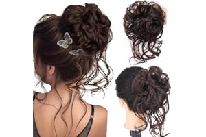 SHANGXIU Chignon Postiche Cheveux Messy Bun Hair Part Real Hair Dutt attiré par Hair Dutts fait de cheveux bruns foncés cheveux artificiels coiffures haut de gamme synthétique messy buns cheveux