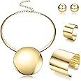 Kakonia Statement Chunky Jewellery Set Choker Earrings Bracelet Ring Gold Silver Plated Round Pendant Necklace Nigerian Costume Party African Jewellery Accessories for Women and Girls
