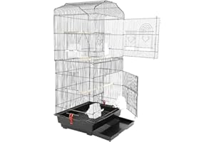 XUANYU Vogelkäfig für Wellensittiche Breite ca. 1 cm Vogelvoliere Käfig Voliere für Vogel mit Futternäpfen, Tränke, Holzstäbch, ca. 46 * 35,3 * 92 cm, Schwarz