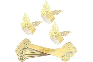 CATTLEYAHQ 30 servilleteros de Papel Mariposa Oro servilleteros Anillos para Boda Banquete Cena Fiesta decoración de Mesa