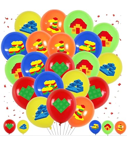 Bouwstenen Verjaardagsfeestartikelen, 72-delige Bouwstenen Feestdecoraties & Bouwstenen Serviesset - Bouwstenen Feestborden Servetten Achtergrond Ballonnen etc. Bouwstenen Feestartikelen