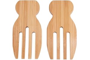 GUODUN Utensilios de cocina de bambú fáciles de limpiar antideslizantes para servidor de alimentos naturales pinzas para servir garras de ensalada (2 piezas)