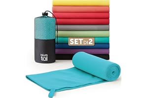 Blumtal - Asciugamano in microfibra – Set di 2 – Asciugamano sportivo – Asciugamano da spiaggia – Asciuga Rapido, Compatto, Ultraleggero e Super Assorbente – Verde chiaro – 180 x 90 cm / 80 x 40 cm