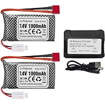 MOONZON 2-Pack 7.4V 800mAh Li-Po Batteries With Charger For YC100, HM Series RC Cars & Toy Vehicles