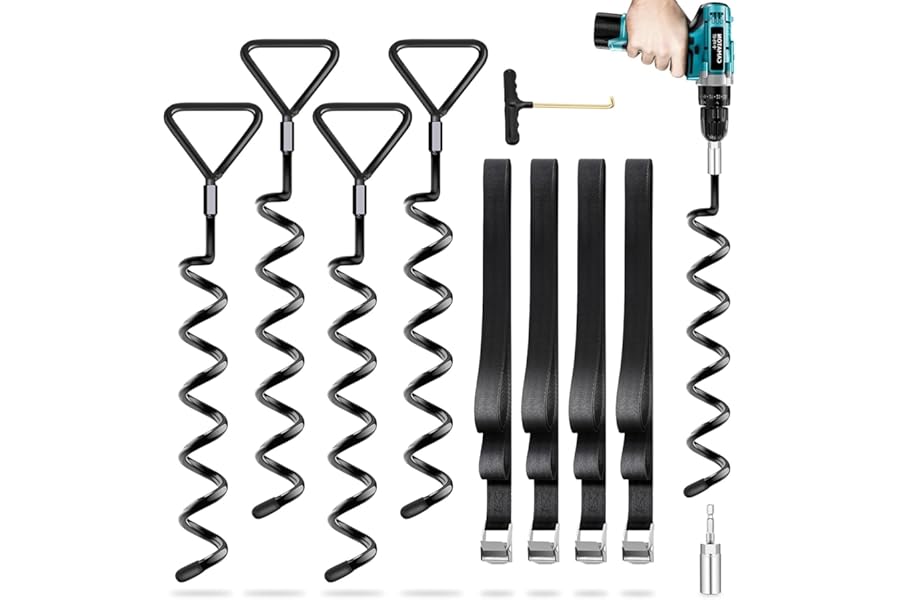 Payivsve Ground Anchor Pack of 4, Heavy Duty, High Wind Resistant with Straps