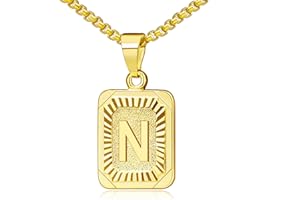 OIDEA Collana con Pendente Rettangolare a Lettera A-Z da Uomo Donna,Ciondolo Placcato in Oro, Catena a Scatola in Acciaio Inossidabile da 22 Pollici