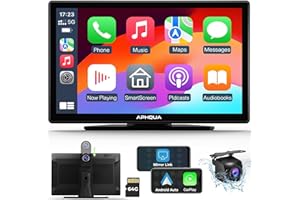 APHQUA Apple Carplay inalámbrico y Android Auto con cámara de Tablero de 2.5K, cámara de Respaldo 1080P, Pantalla Grande portátil HD IPS de 9" para automóvil, navegación GPS Bluetooth AirPlay MirrorCast AUX