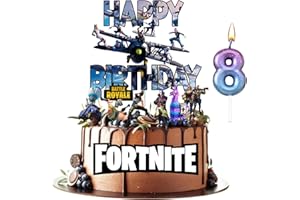 SOANWIND 8th Video Game Happy Birthday Cake Topper, Paper Badge Party Supplies Decoration Supplies for Kids Adults Girls Boys