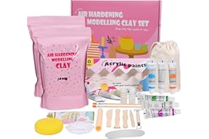 WildFun Töpfer-Set für Zuhause [inkl. 2 kg Ton] - 24-teiliges DIY-Set zum Töpfern für Erwachsene inkl. Werkzeugsatz, Farben & Stempel - lufttrocknend, brennt nicht