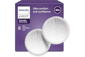 Philips Avent SCF254/61 Disposable Nursing Pads - Pack of 60 Absorbent Pads for Day or Night Use, White