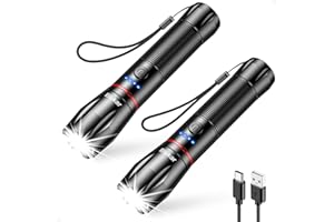 Blukar Lampe Torche LED Rechargeable, 2 Pièces 2000LM Lampe de Poche LED Ultra Puissante en Aluminium, IPX6 Étanche, 5 Modes d'éclairage & Zoomable, Longue Durée pour Camping/Randonnée/Urgence