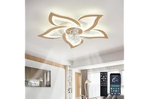 YCWDCZ Ventilateur Plafond avec Lumiere avec Télécommande, Lampe Ventilateur Plafond Silencieux Grain de Bois, Eté Hiver Moteur DC Réversible, Plafonnier Ventilateur Design LED Dimmable, 6 Vitesses Timer